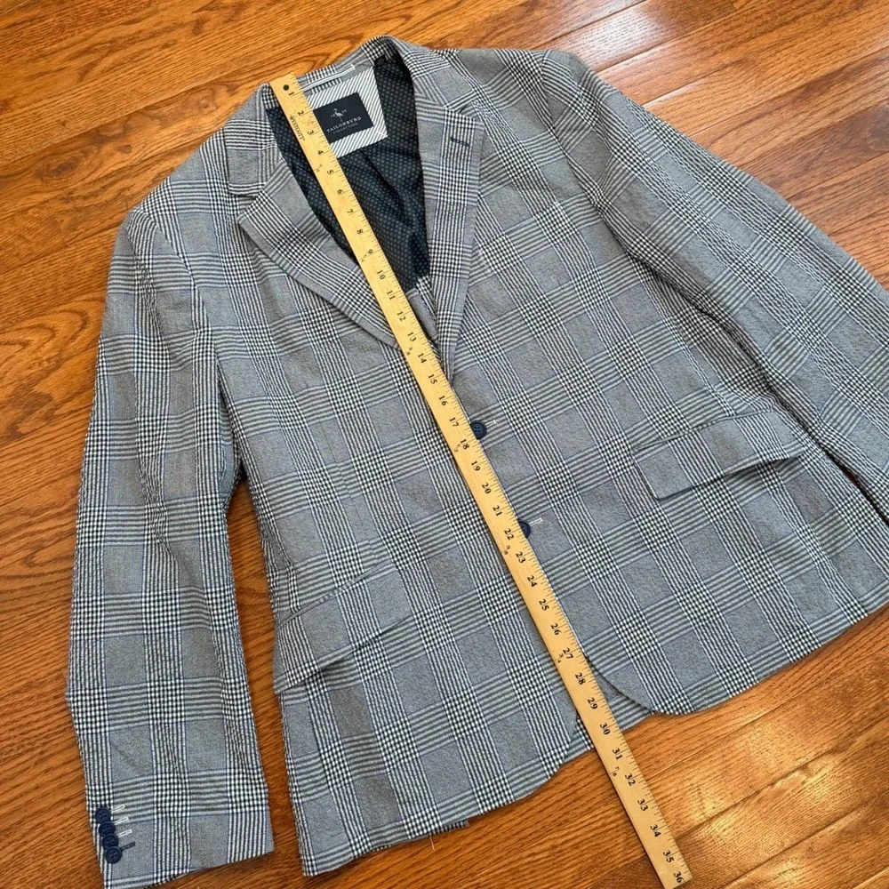 Tailorbyrd Blazer Mens 46R Gray Blue Glen Plaid Stretch Unstructured Textured
